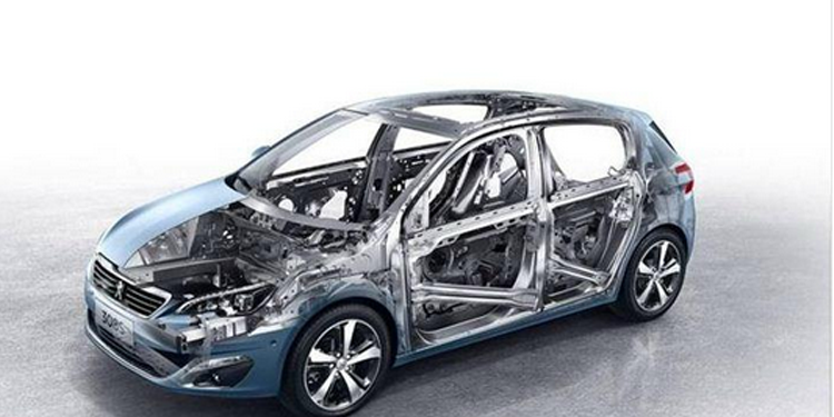What are the aluminum alloys used in the construction of an automotive body frame?